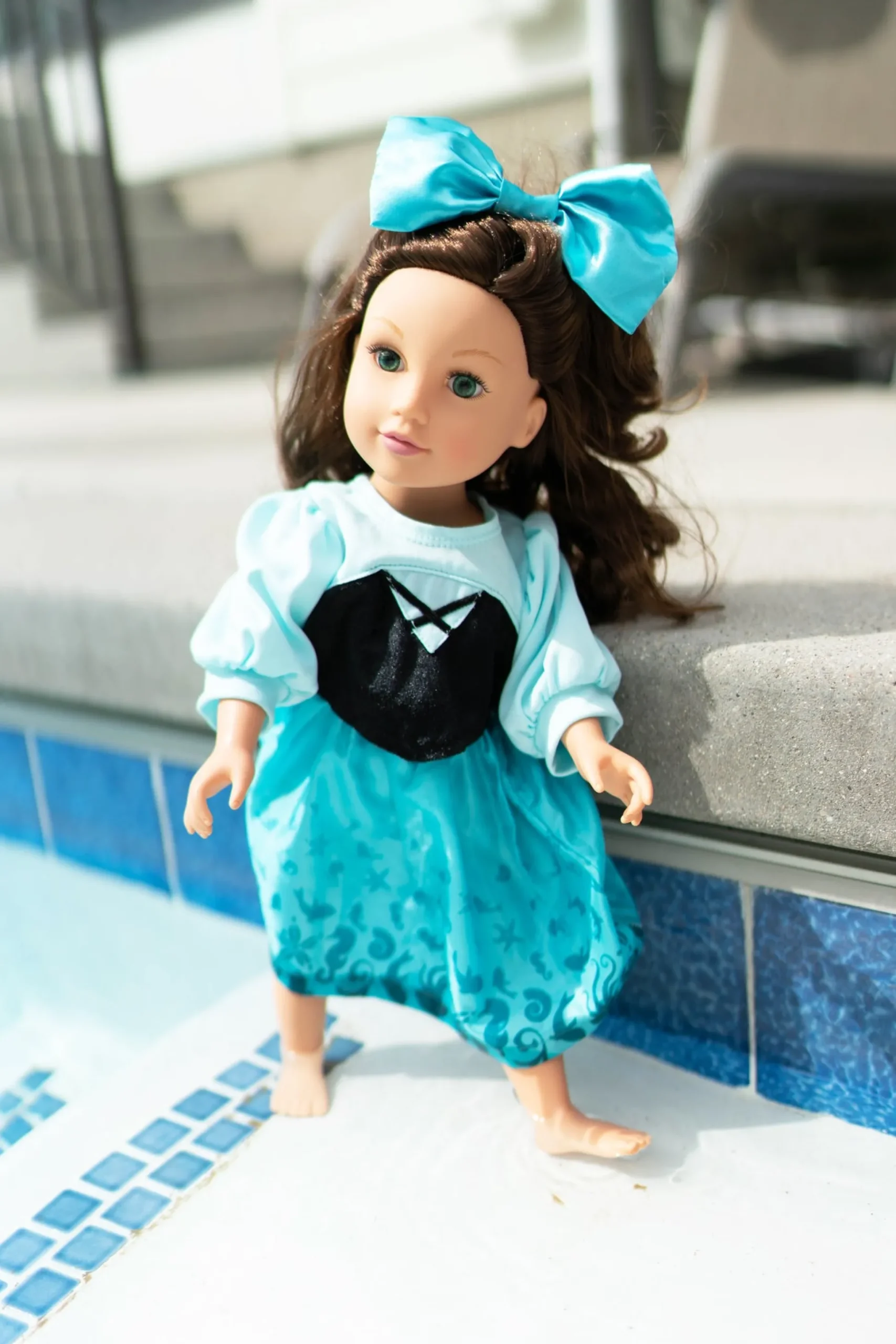 Little Adventures Doll Dress Mermaid Day Dress With Hair Bow> Doll Dress Ups